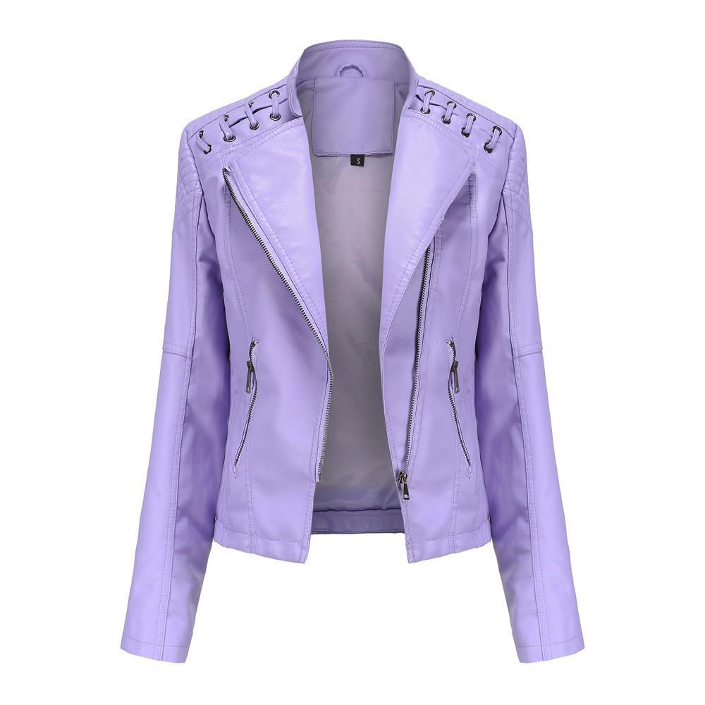 Faux Leather Zipper Slim Motor Jacket - Your Shiny Clothes