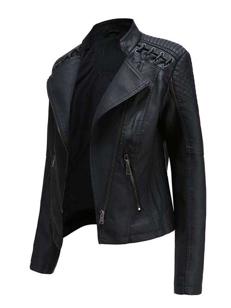 Faux Leather Zipper Slim Motor Jacket - Your Shiny Clothes