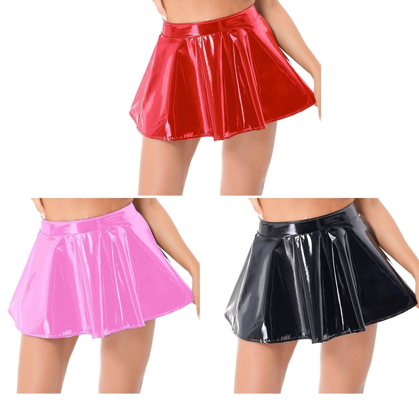 Patent Leather Flared Mini Skirt - Your Shiny Clothes