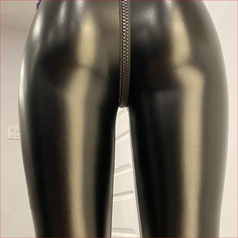 Black Matte Faux Leather Open Crotch Pants - Your Shiny Clothes