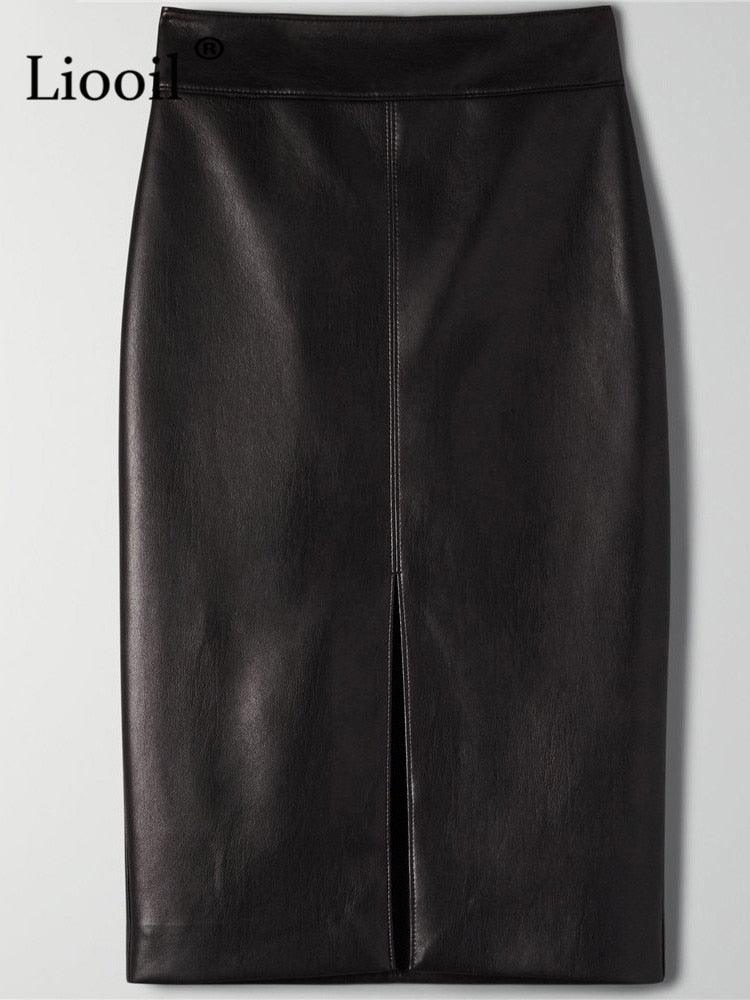 High Waist Faux Leather Pencil Skirt