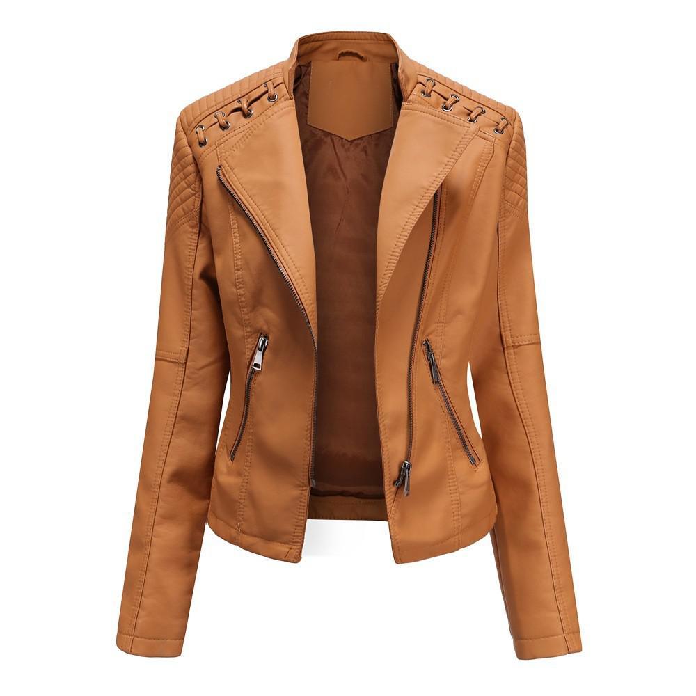 Faux Leather Zipper Slim Motor Jacket - Your Shiny Clothes