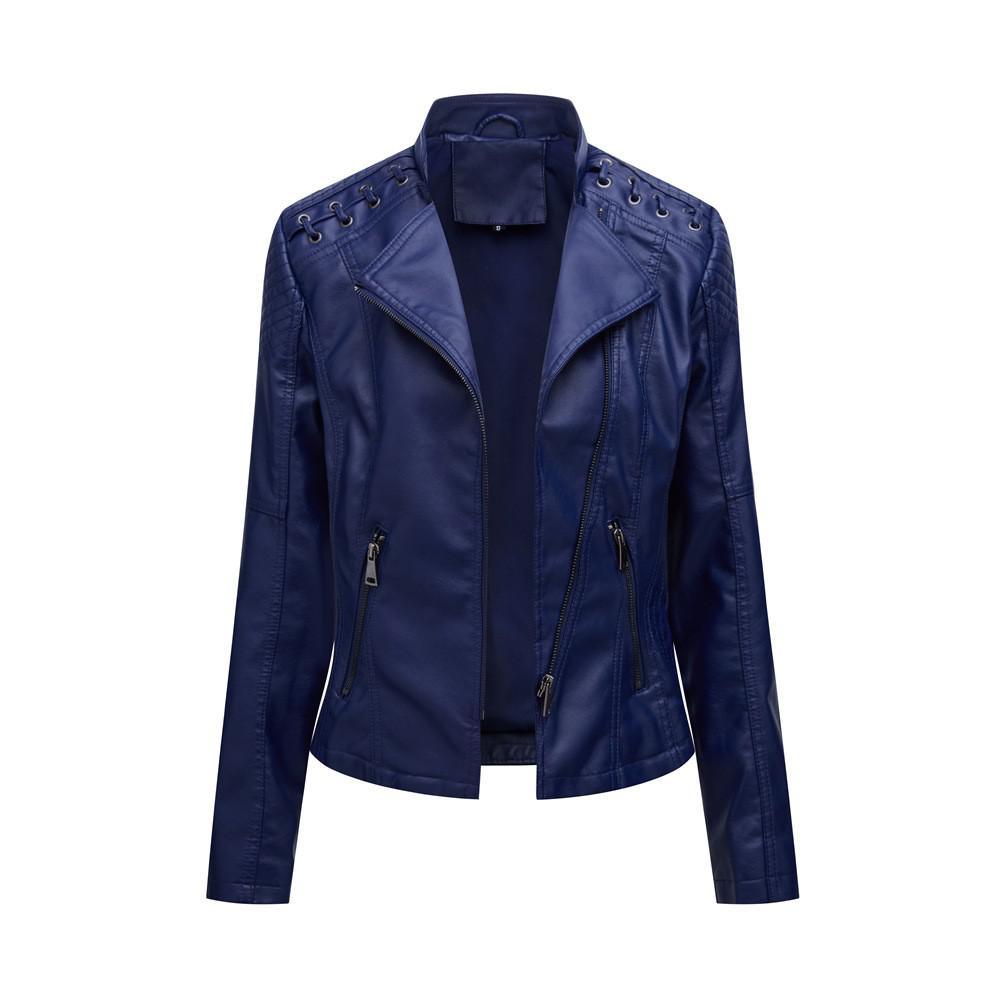 Faux Leather Zipper Slim Motor Jacket - Your Shiny Clothes