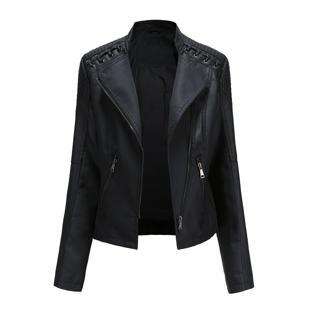 Faux Leather Zipper Slim Motor Jacket - Your Shiny Clothes