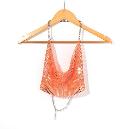 Rhinestone Studded Halter Top - Your Shiny Clothes