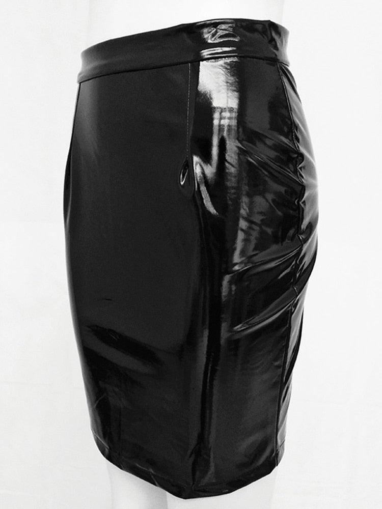 High Waist Shiny Faux Leather Pencil Skirt - Your Shiny Clothes