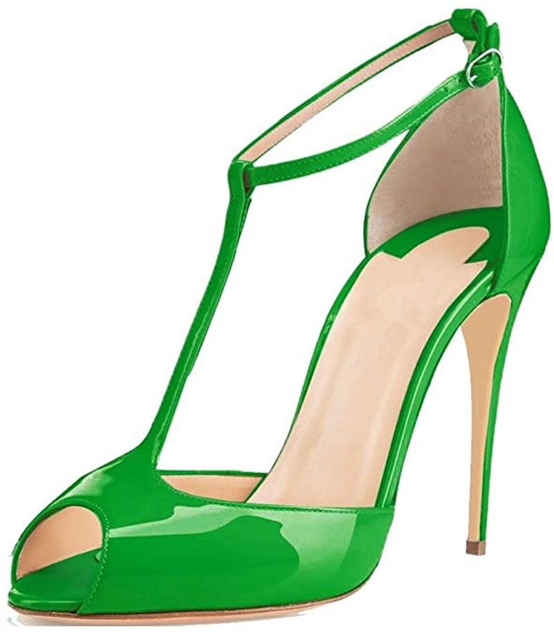 Peep Toe T-Strap Patent Leather Sandals - Your Shiny Clothes