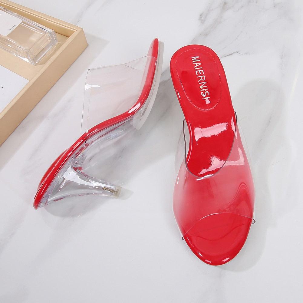 Clear PVC 11 cm  High Heeled Perspex Slippers - Your Shiny Clothes