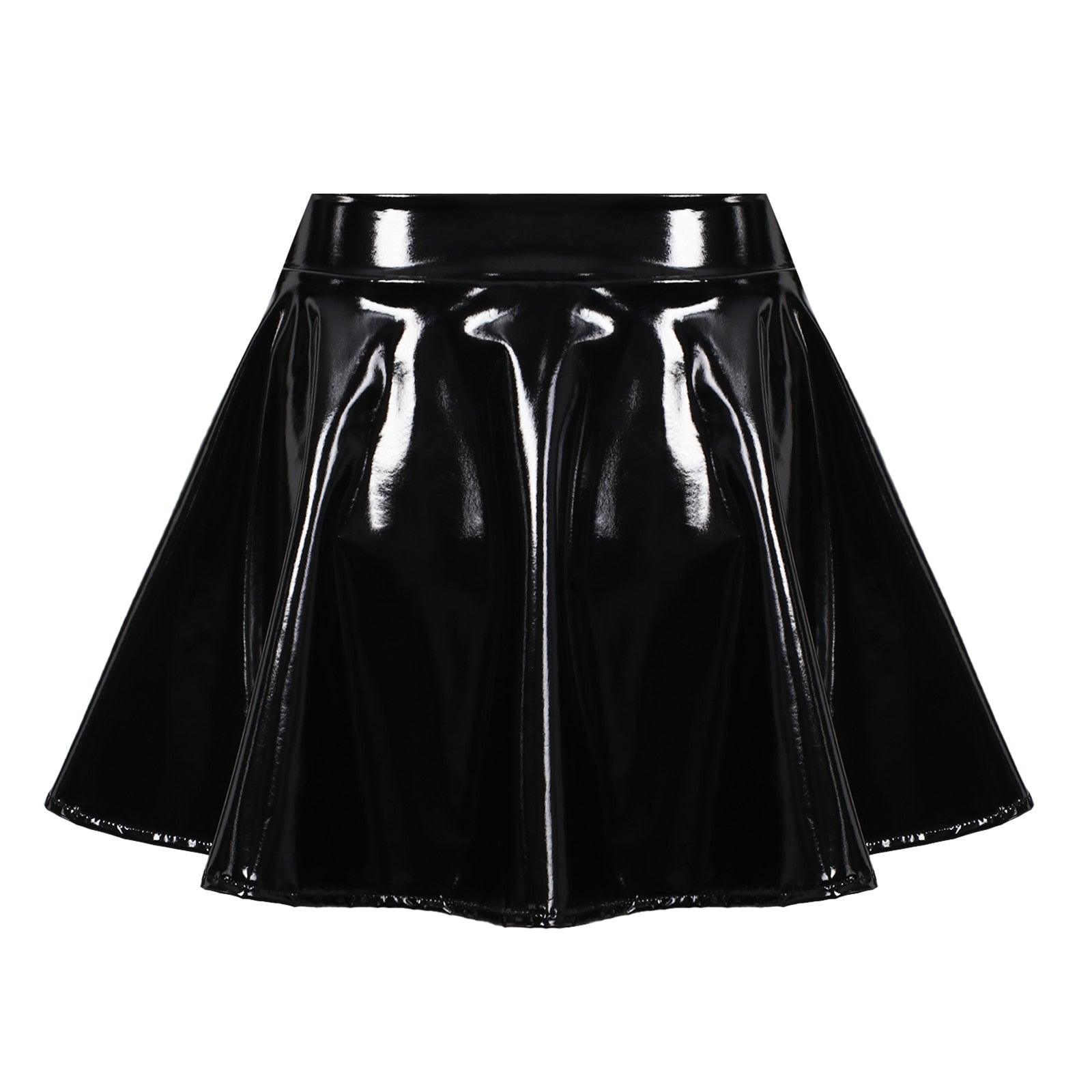 Patent Leather Flared Mini Skirt - Your Shiny Clothes