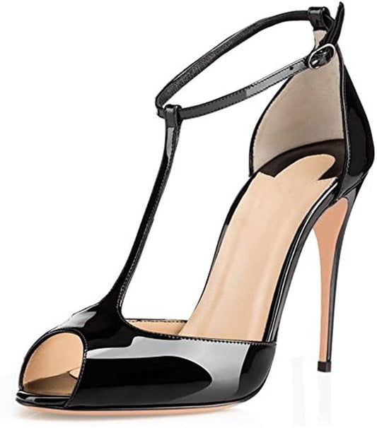 Peep Toe T-Strap Patent Leather Sandals - Your Shiny Clothes