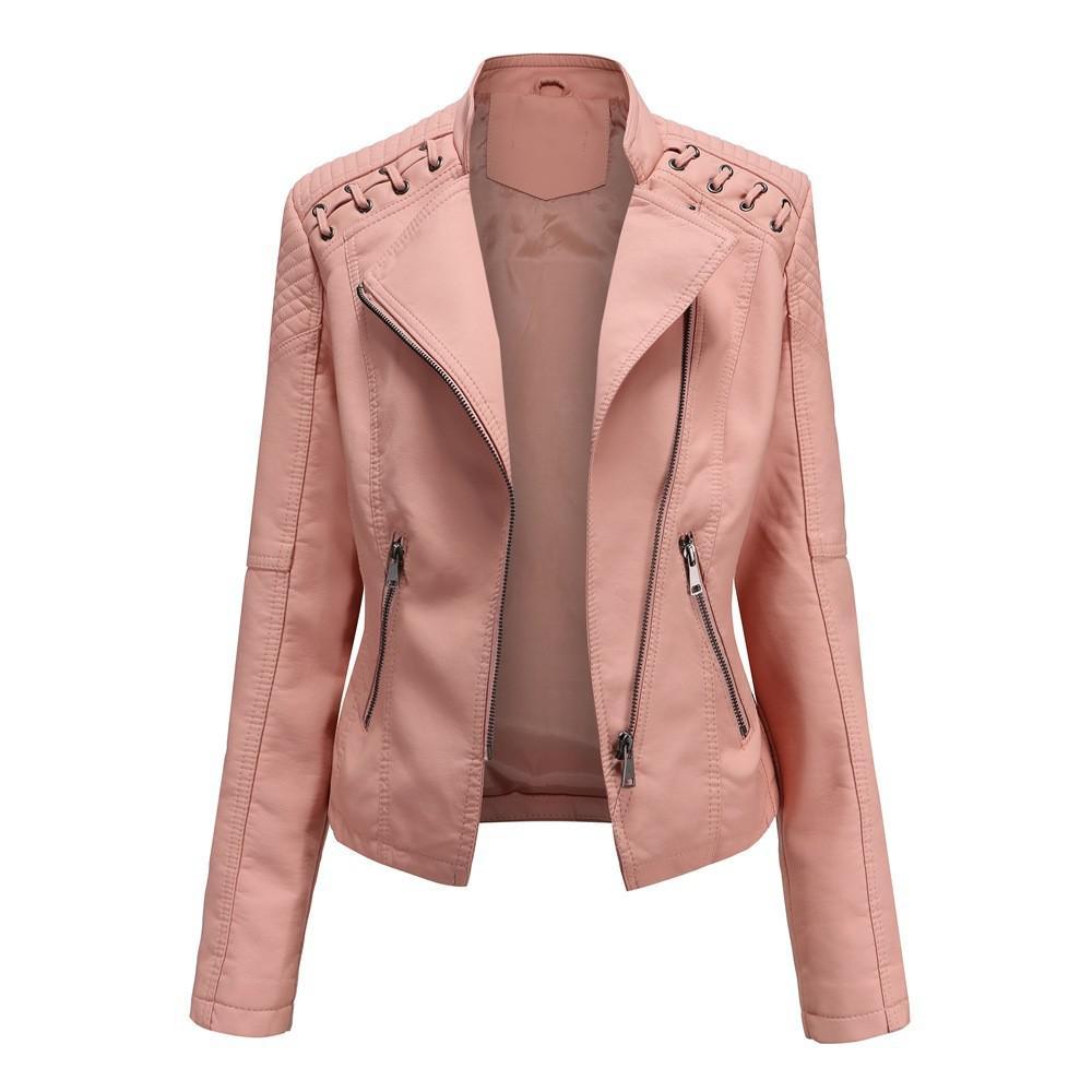 Faux Leather Zipper Slim Motor Jacket - Your Shiny Clothes