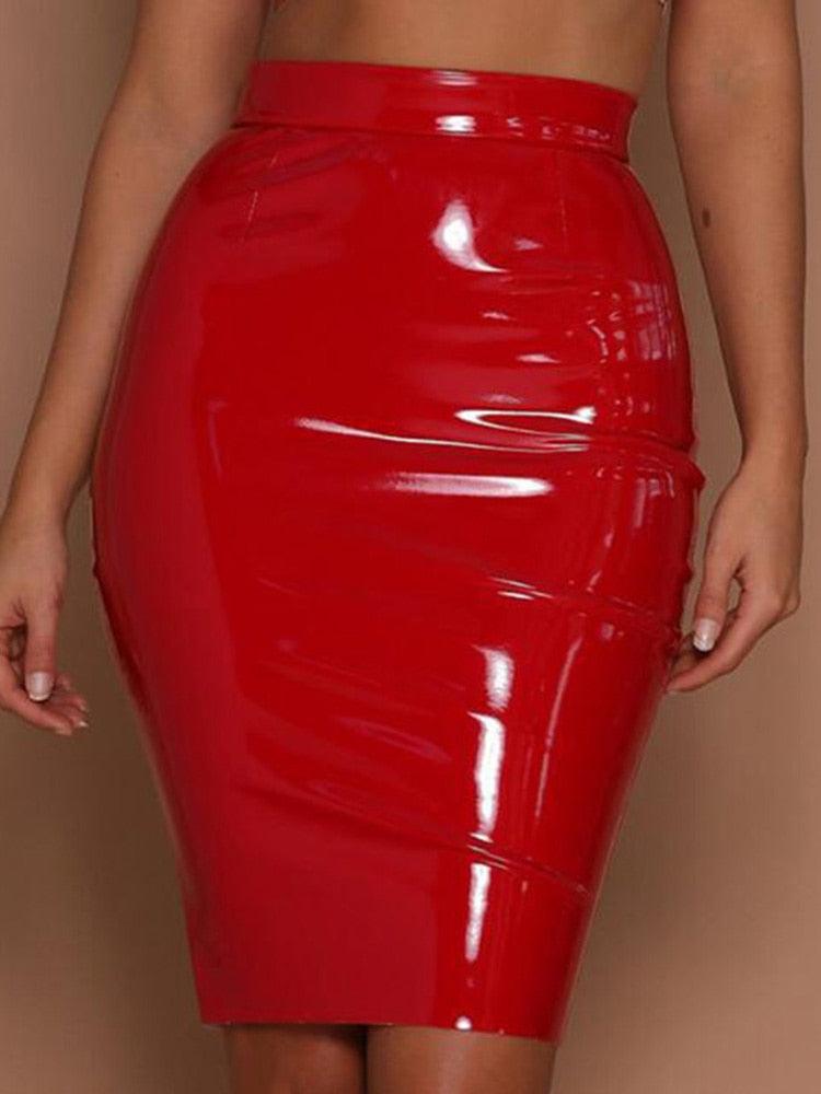 High Waist Shiny Faux Leather Pencil Skirt - Your Shiny Clothes