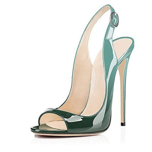 Patent Leather High Heeled Peep Toe Sandals - Your Shiny Clothes