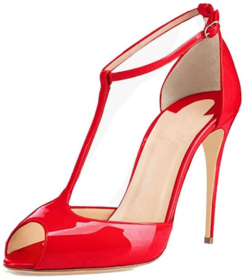 Peep Toe T-Strap Patent Leather Sandals - Your Shiny Clothes