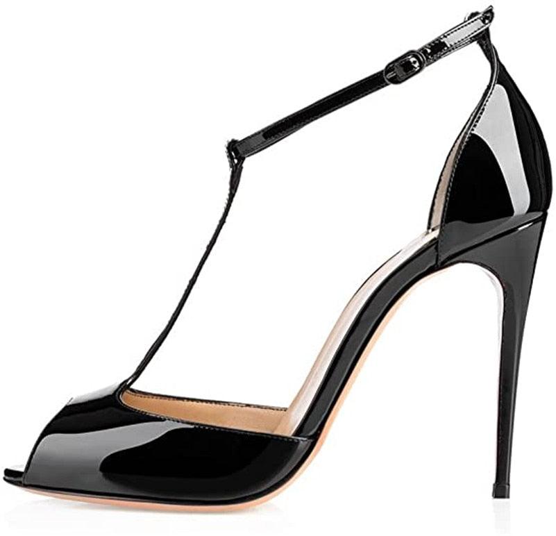 Peep Toe T-Strap Patent Leather Sandals - Your Shiny Clothes