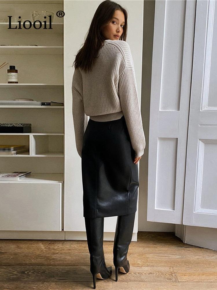 High Waist Faux Leather Slit Pencil Skirt - Your Shiny Clothes