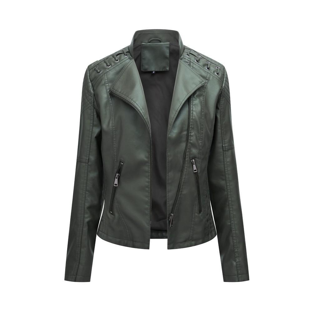 Faux Leather Zipper Slim Motor Jacket - Your Shiny Clothes