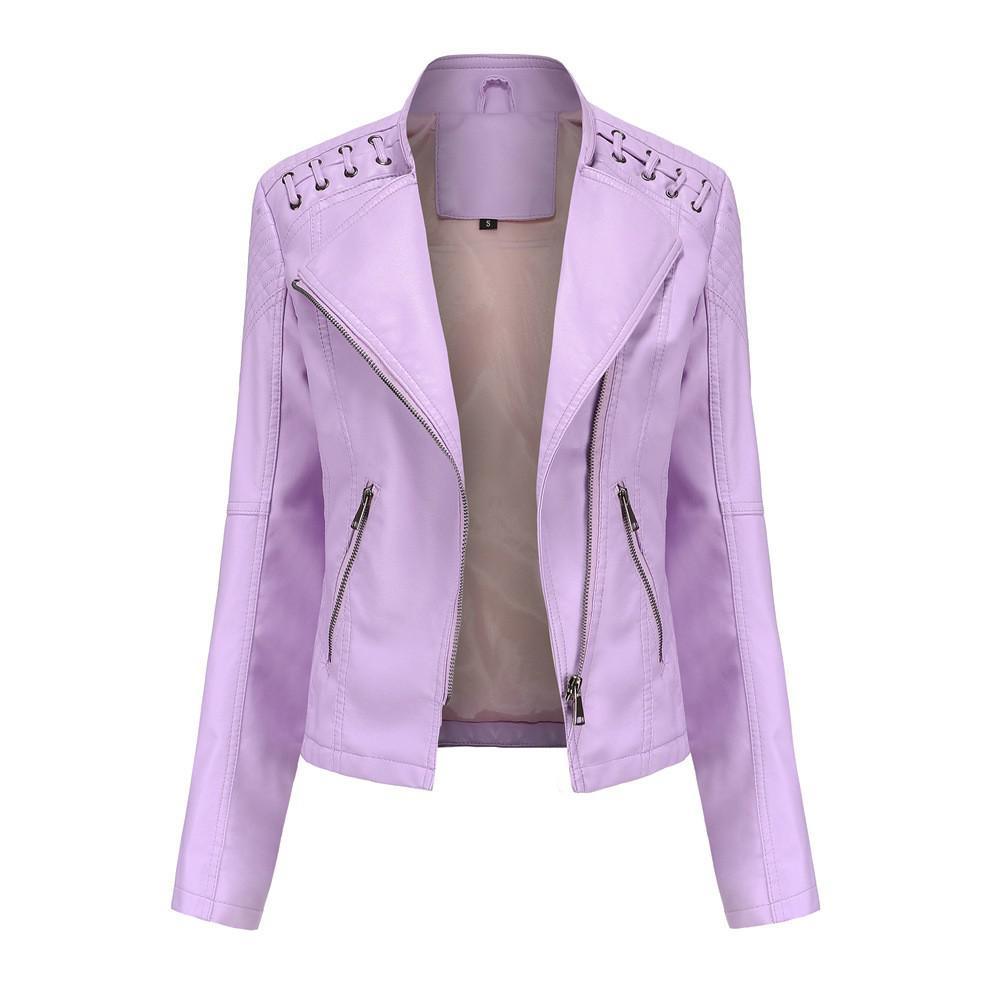 Faux Leather Zipper Slim Motor Jacket - Your Shiny Clothes