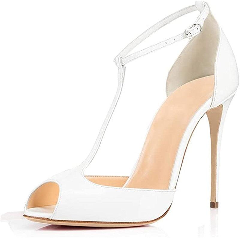 Peep Toe T-Strap Patent Leather Sandals - Your Shiny Clothes