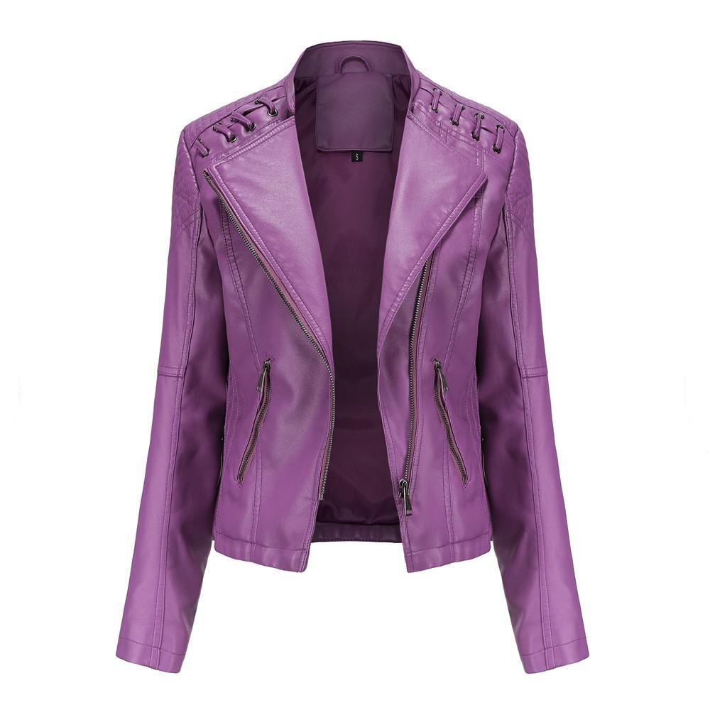 Faux Leather Zipper Slim Motor Jacket - Your Shiny Clothes