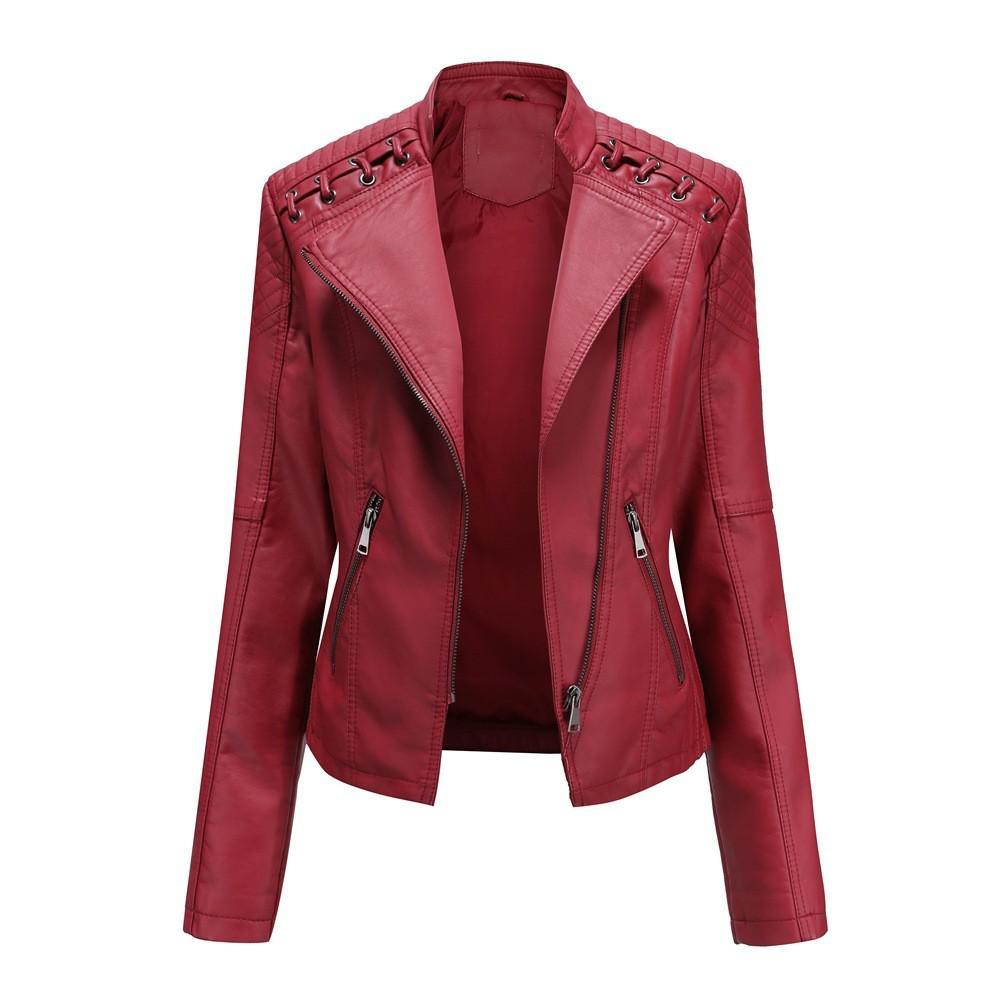 Faux Leather Zipper Slim Motor Jacket - Your Shiny Clothes