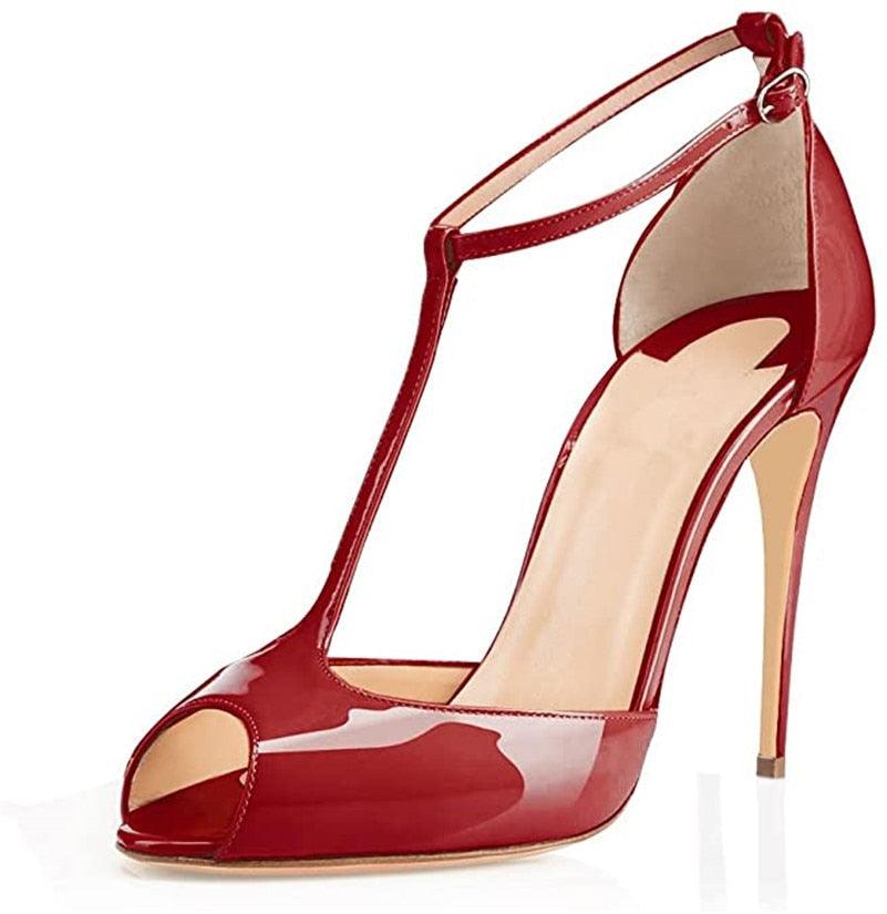 Peep Toe T-Strap Patent Leather Sandals - Your Shiny Clothes