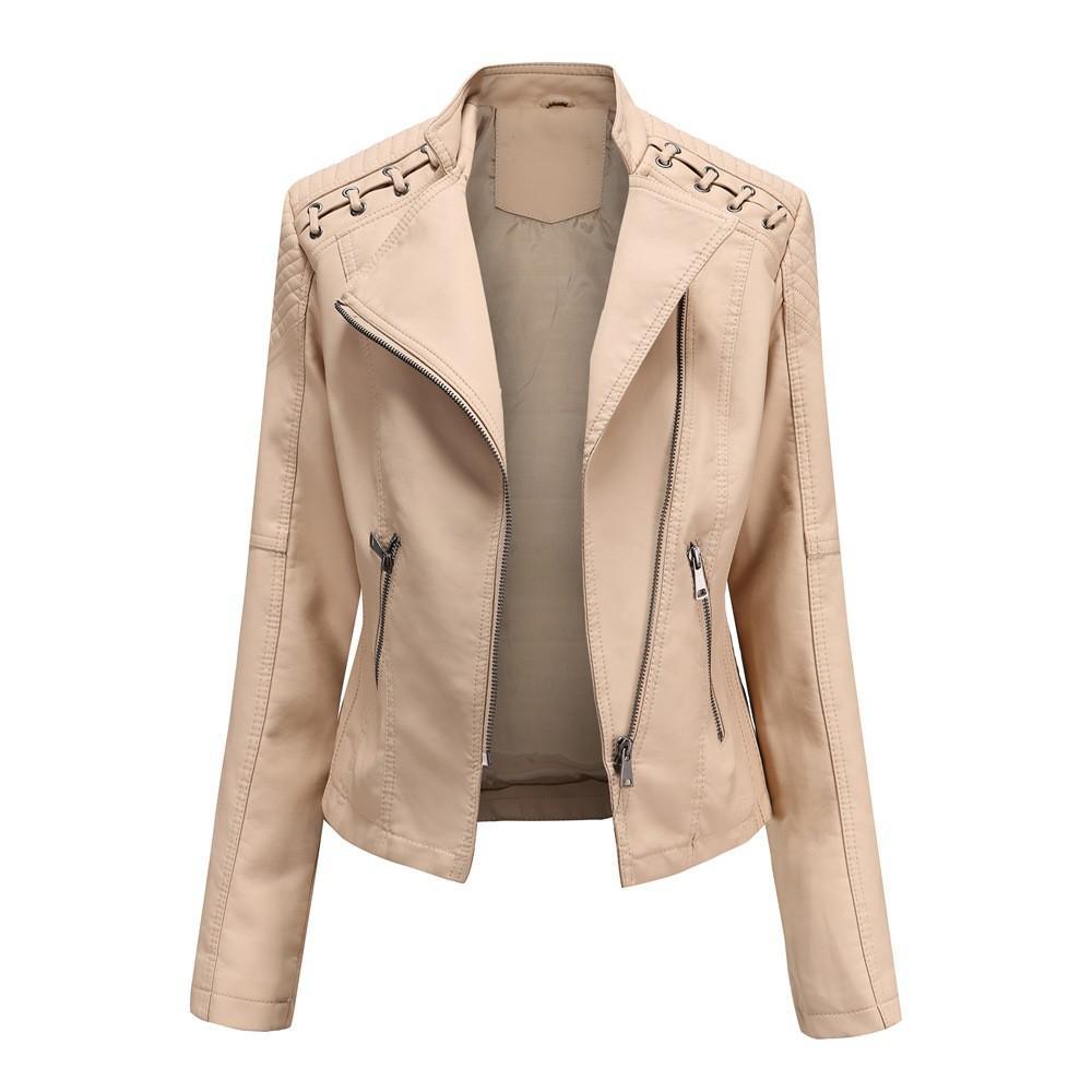 Faux Leather Zipper Slim Motor Jacket - Your Shiny Clothes