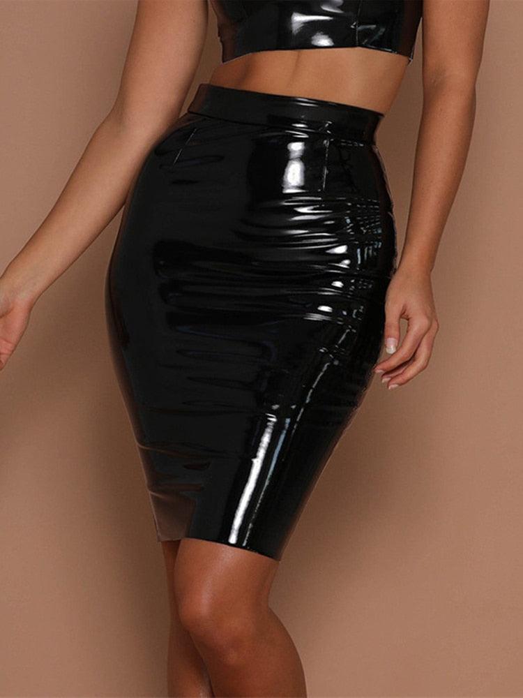 High Waist Shiny Faux Leather Pencil Skirt - Your Shiny Clothes