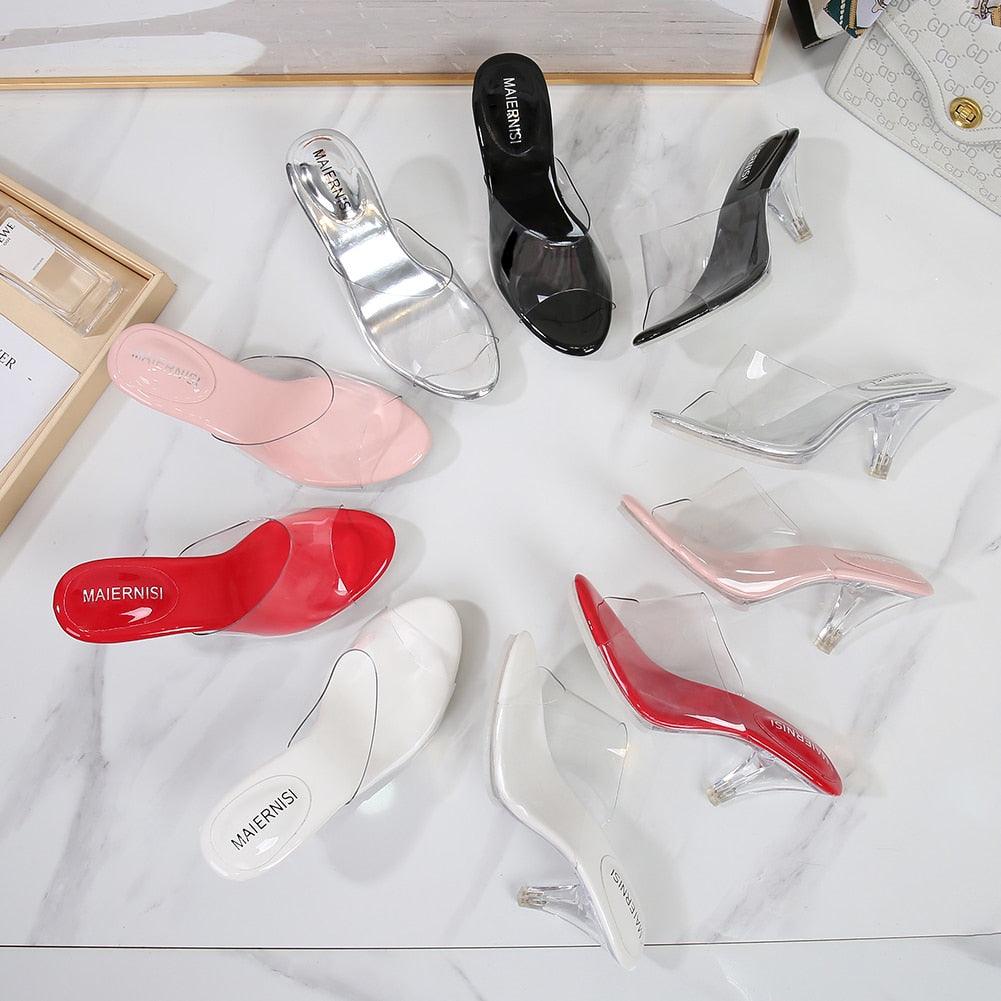 Clear PVC 11 cm  High Heeled Perspex Slippers - Your Shiny Clothes