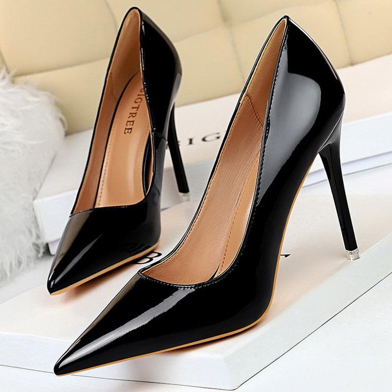 BIGTREE Patent Leather High Heel Metallic Coloured Shoes - Your Shiny Clothes