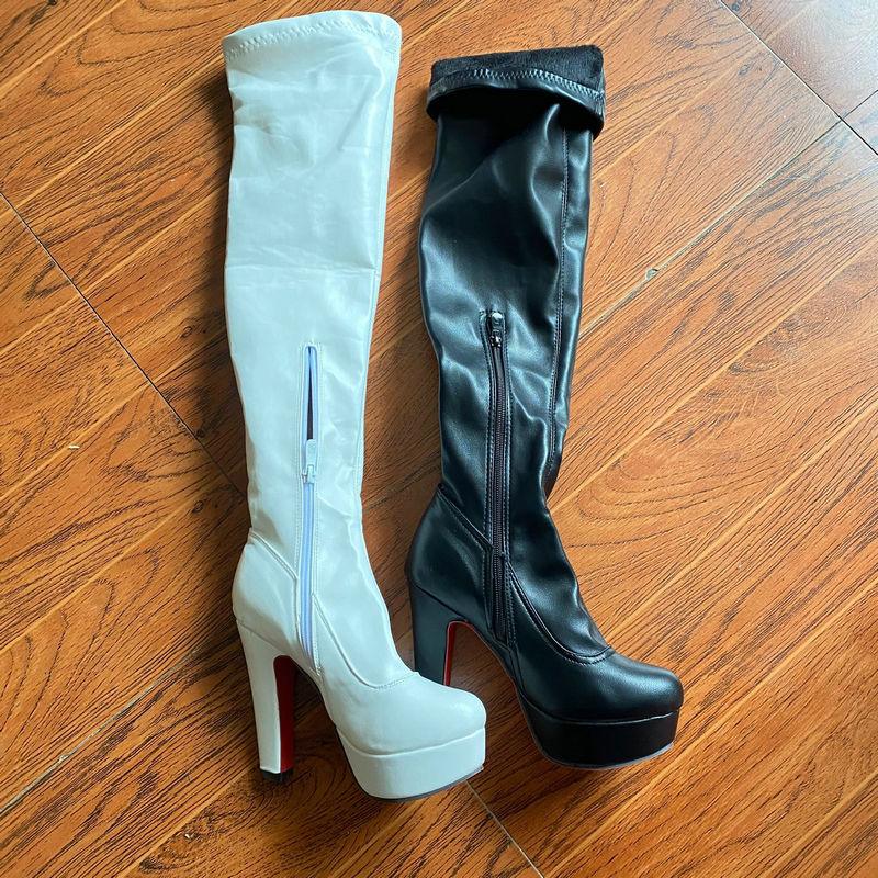 PU Leather Over The Knee Platform Boots - Your Shiny Clothes