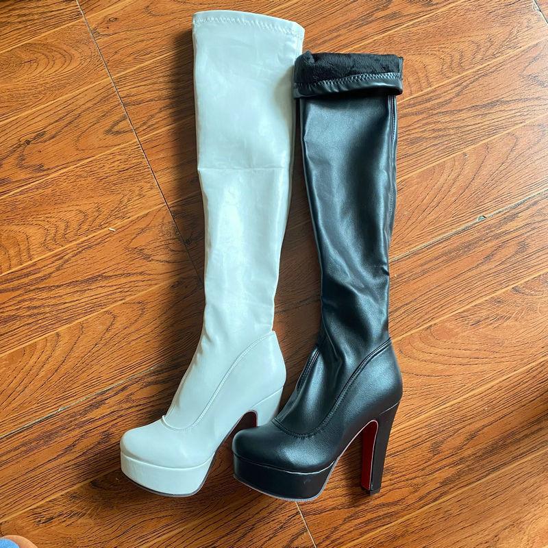 PU Leather Over The Knee Platform Boots - Your Shiny Clothes