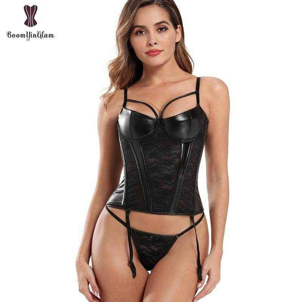 Faux Leather And Lace Corset Bustier