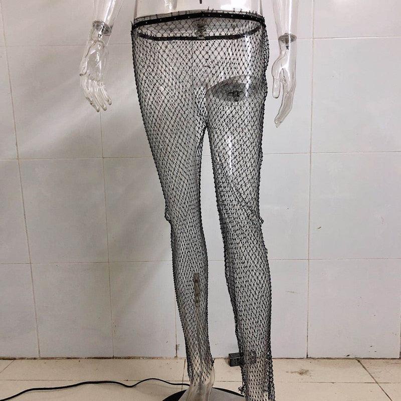 Dazzling Rhinestone Mesh Pants for Stylish Outfits displayed on a mannequin in a bright environment
