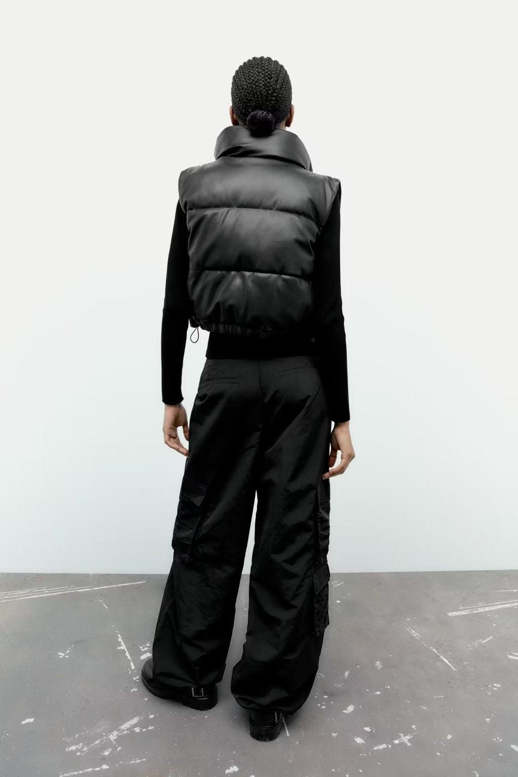 TRAF faux leather body warmer with padded design, ideal for stylish layering in cool weather