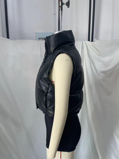 Side view of a TRAF faux leather body warmer with a sleek design for a stylish layer