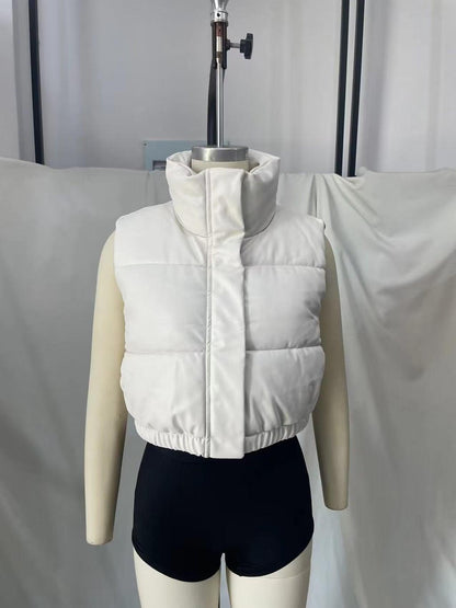 TRAF White Faux Leather Body Warmer with High Neck and Cropped Design for Stylish Layering
