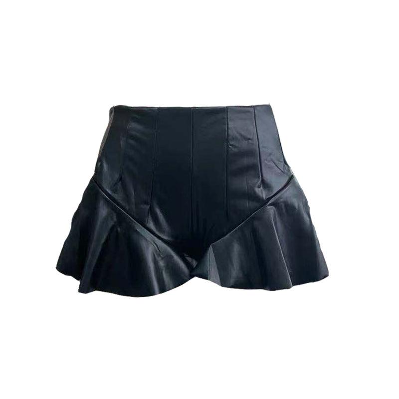 Eedele faux leather pleated shorts with a flared hem for a stylish and trendy look