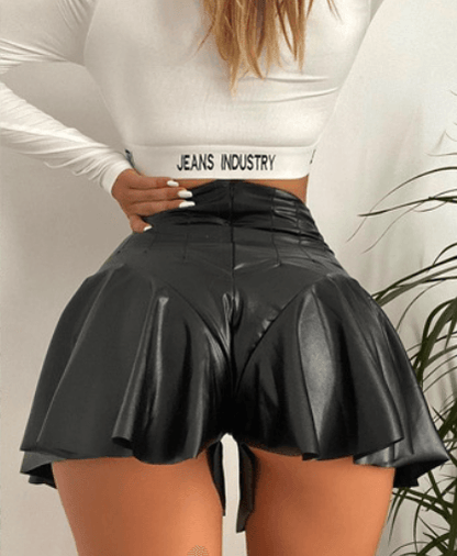 Eedele faux leather pleated shorts with a high-waisted design for a stylish look