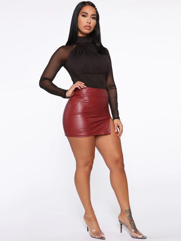 Slit Hem Faux Leather Miniskirt - Your Shiny Clothes