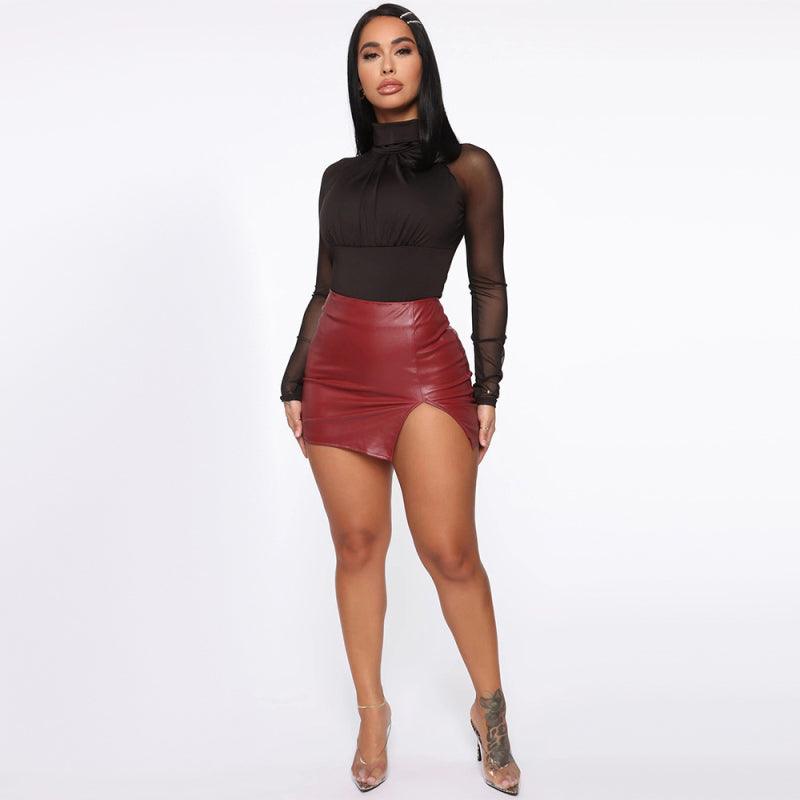 Slit Hem Faux Leather Miniskirt - Your Shiny Clothes