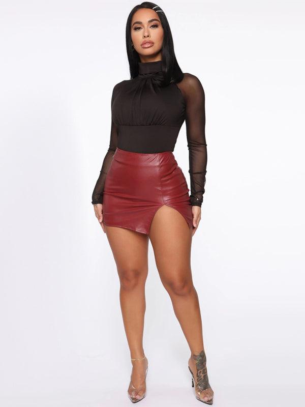 Slit Hem Faux Leather Miniskirt - Your Shiny Clothes