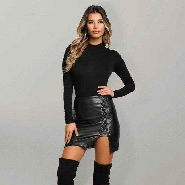 Kakaclo Lace Up Faux Leather Skirt for Stylish Looks - Your Shiny Clothes