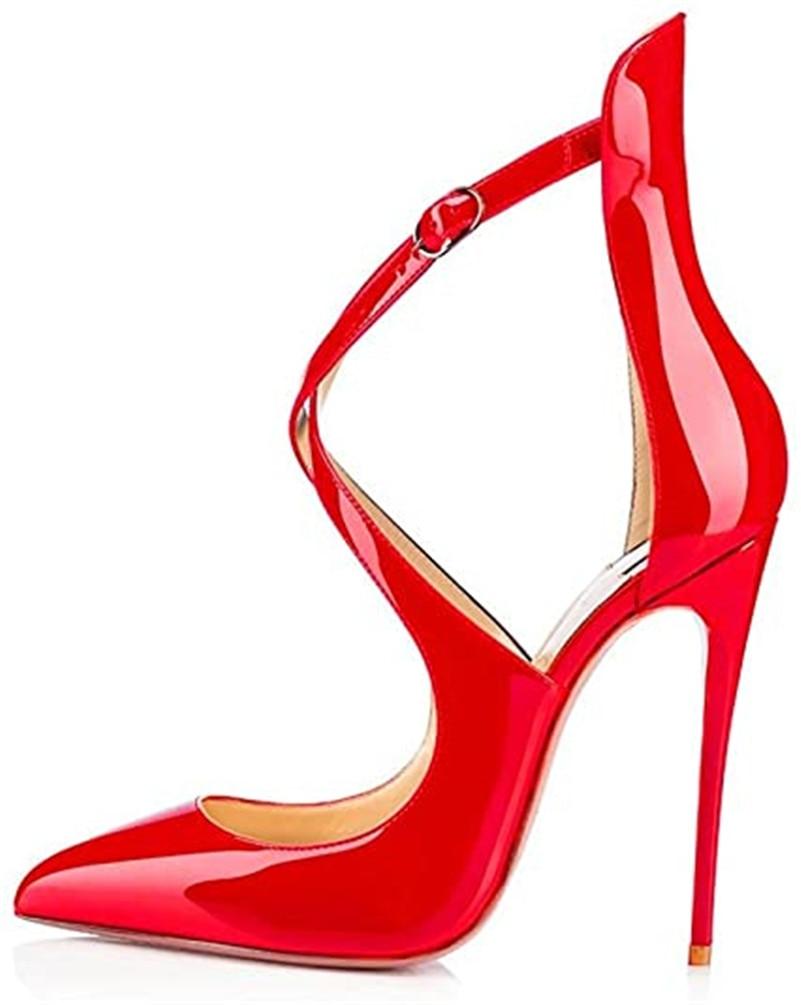 YSC Red Patent Leather High Heel Pumps with Elegant Strappy Design for Chic Fashion