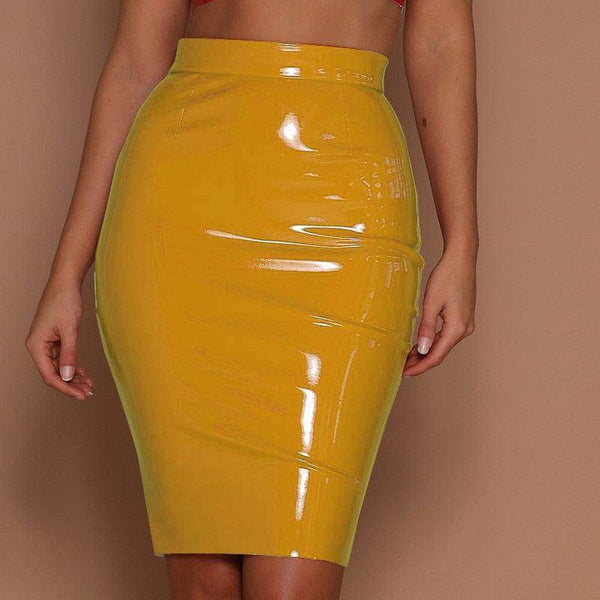 Shiny Patent Leather High Waist Skirt - Your Shiny Clothes