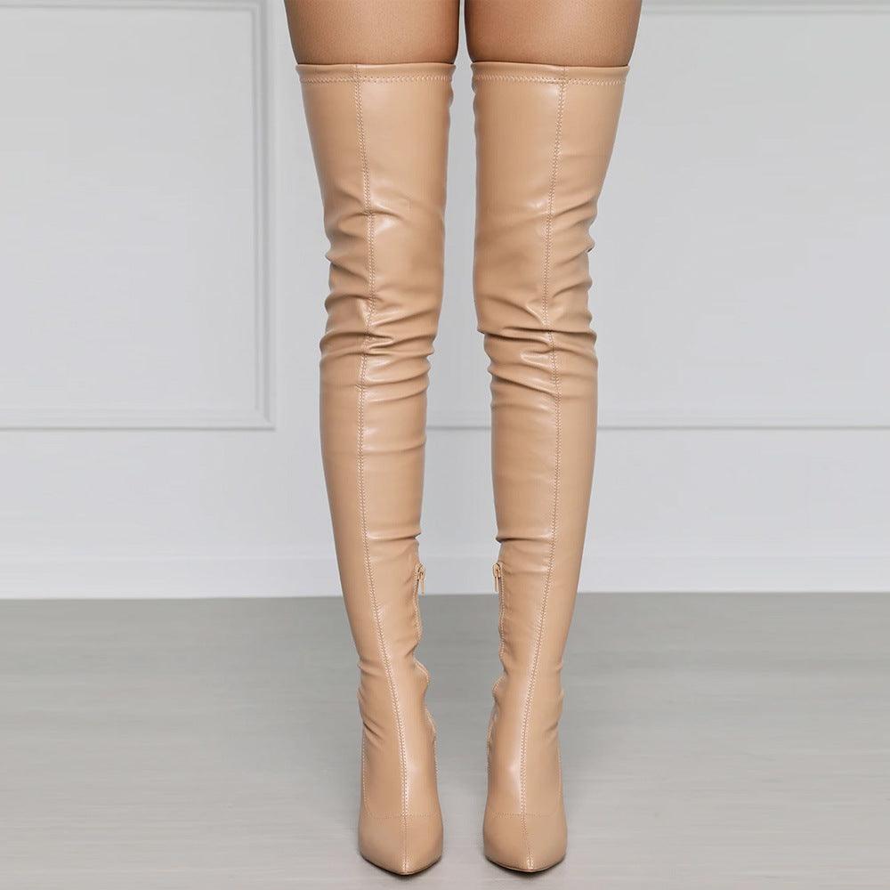 YSC PU leather over the knee boots in nude color with a sleek, stylish design