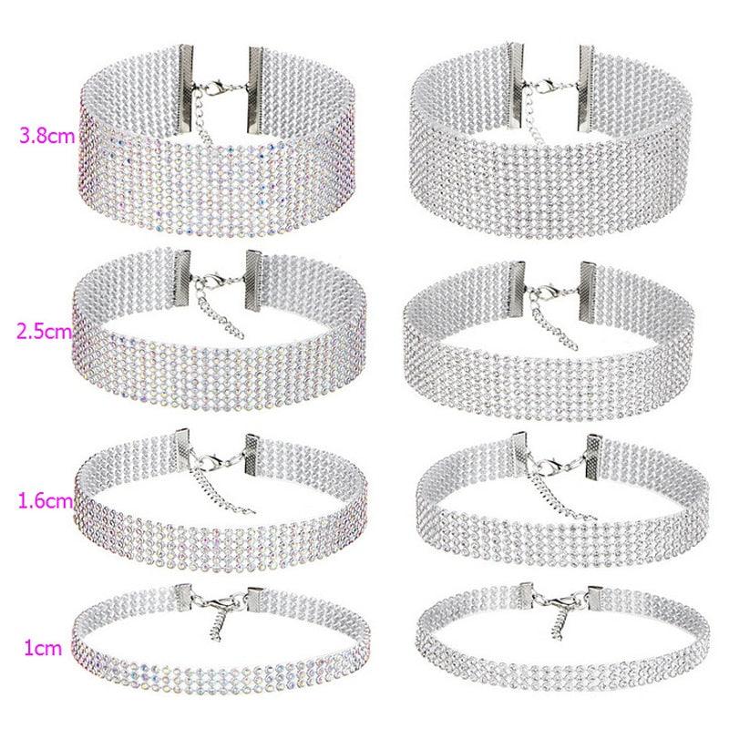 Variety of Sparkling Rhinestone Crystal Choker Necklaces in different widths and lengths