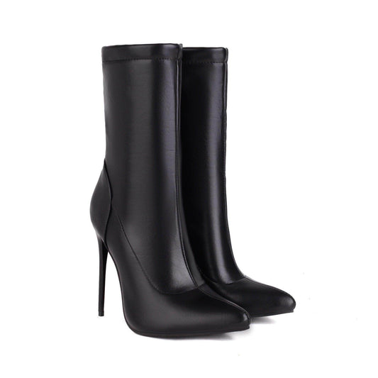 YSC 12 cm High Heel Ankle Boots - Chic Black Style - Your Shiny Clothes