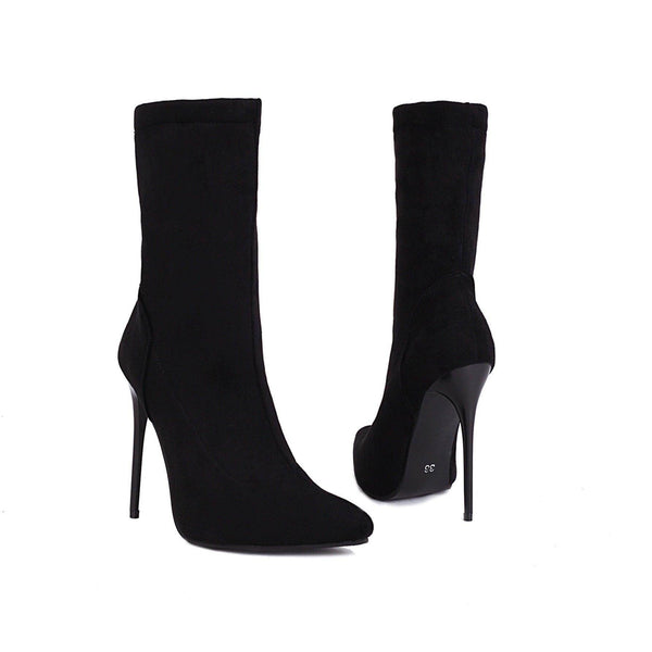 YSC 12 cm High Heel Ankle Boots - Chic Black Style - Your Shiny Clothes