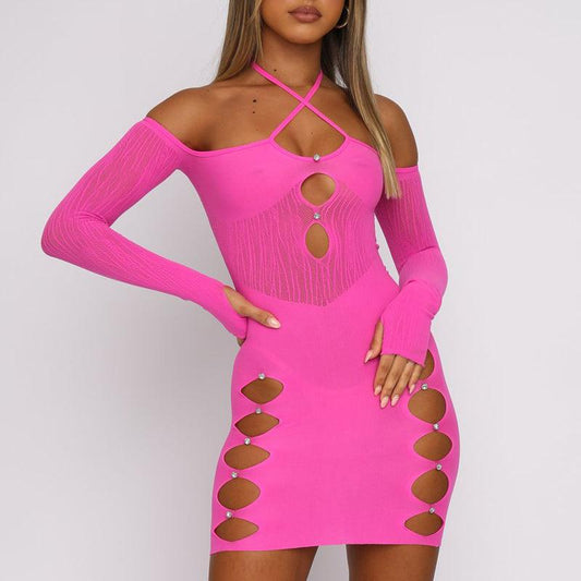 Eedele candy coloured cutout dress in vibrant pink with stylish chest and side openings